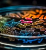 Multi colored bacterium pattern on metal equipment generated by artificial intelligence